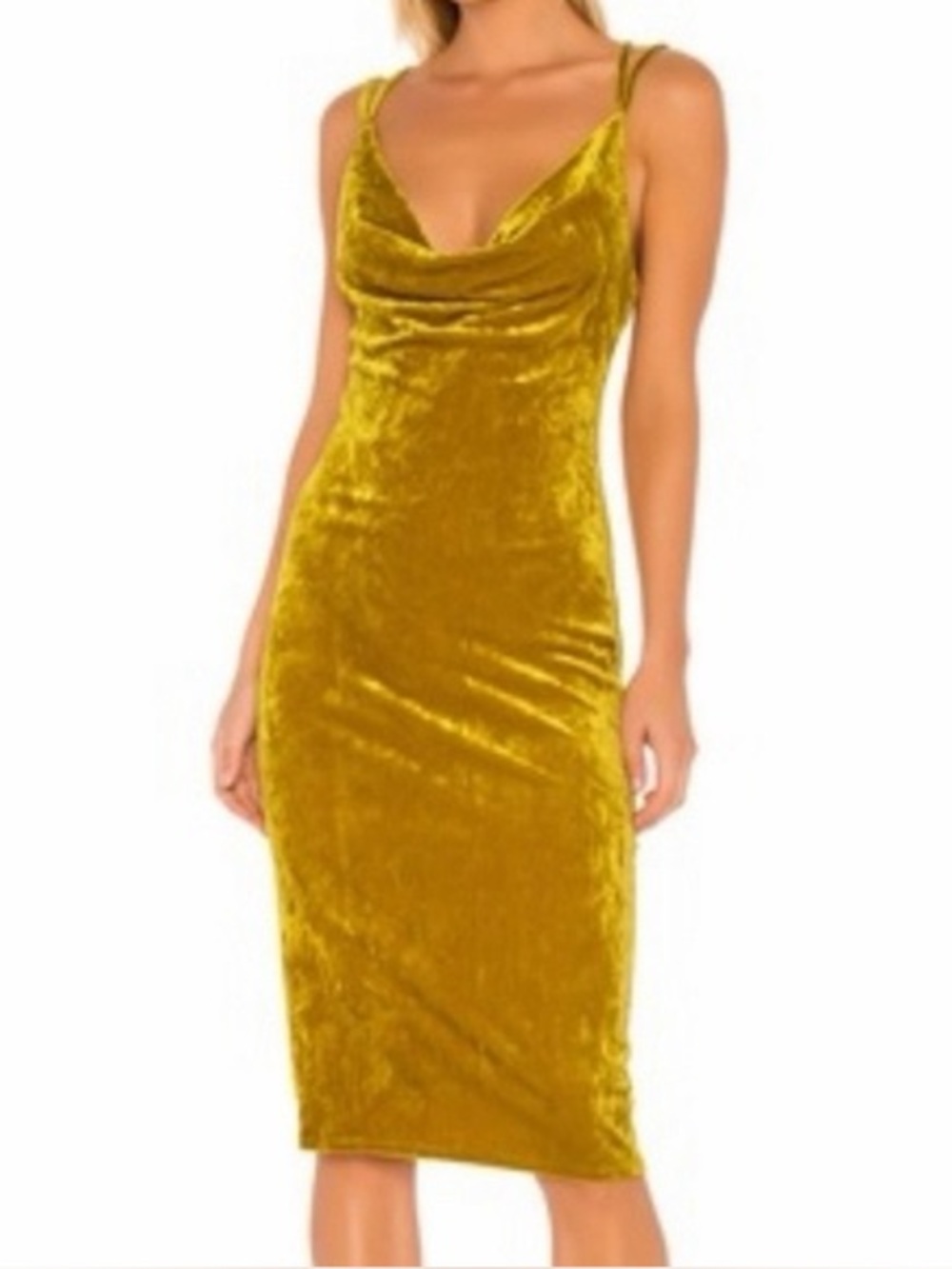 BCBGeneration Velvet Dress Gold Cowlneck Velvet Bodycon Dress M